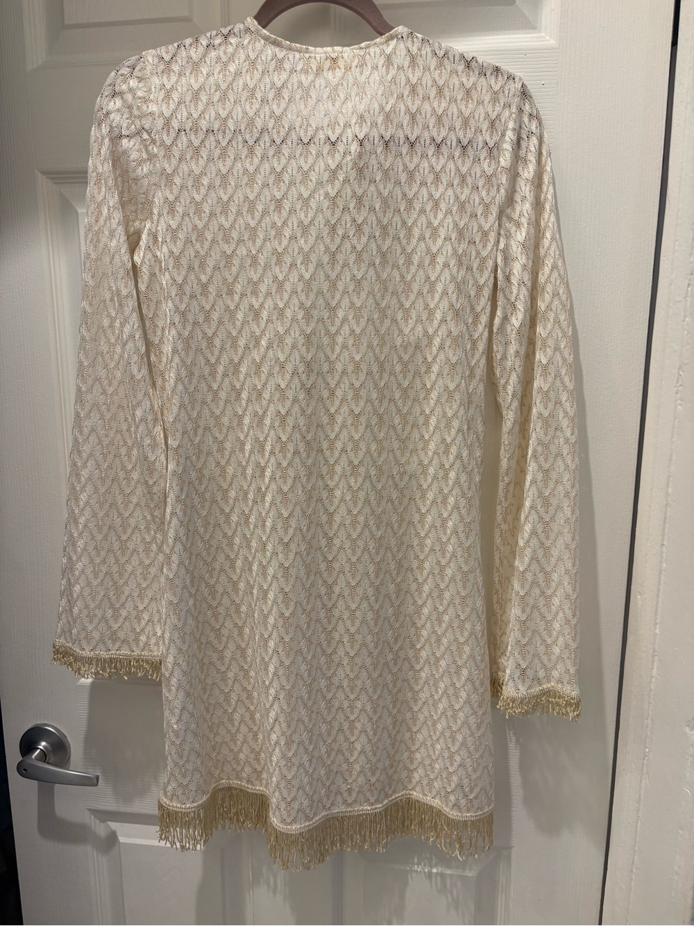 Ramy Brook Cassie Zig Zag Fringe Cover Up Dress White Gold Metallic Size M NWT - Picture 10 of 10